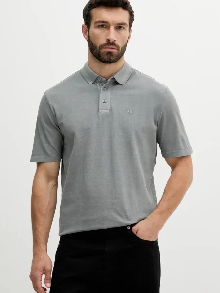 Тениска с яка Armani Exchange с изчистен дизайн сиво