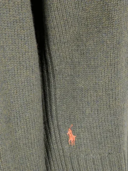 Pikowany golf Polo Ralph Lauren wełniany z dekoltem w serek zielony