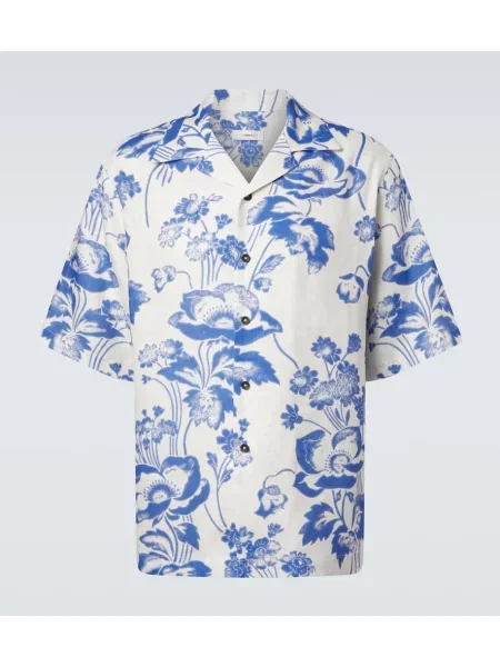 Cămașă Commas de in cu model floral alb