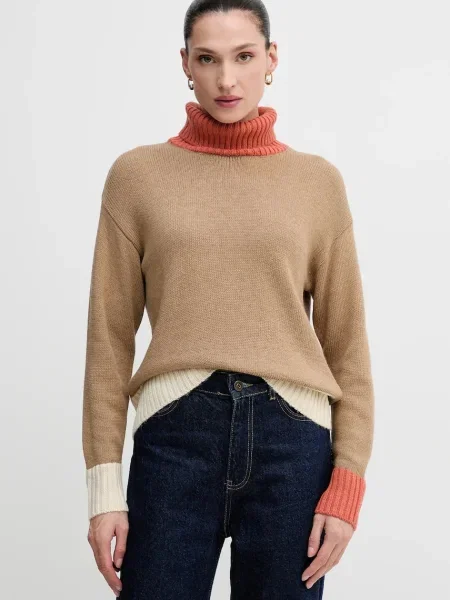 United Colors of Benetton pulover din amestec de lână cu guler bej