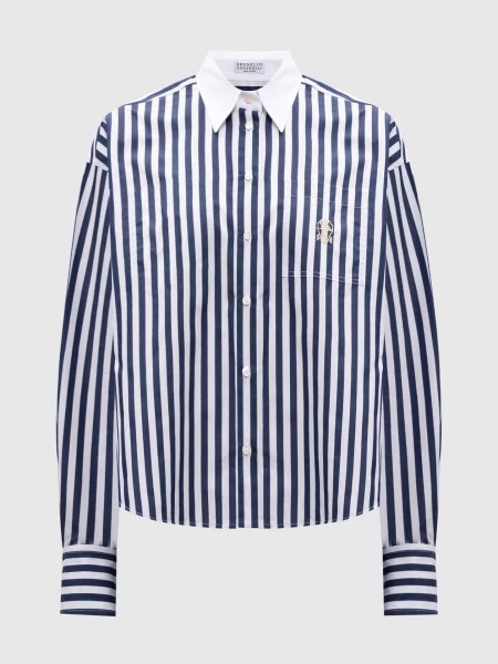 Рубашка Brunello Cucinelli в полоску синяя