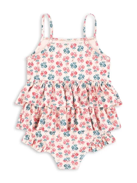 Konges Sløjd Jednodílné dětské plavky MANUCA FRILL SWIMSUIT GRS růžové