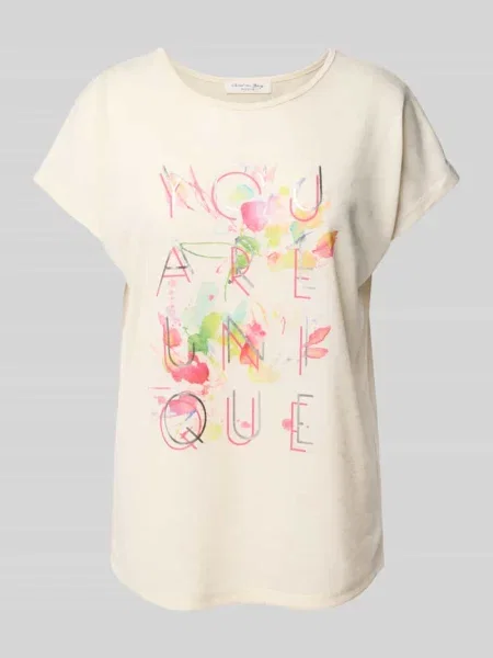 T-shirt z prążkowanym okrągłym dekoltem Christian Berg Woman biała