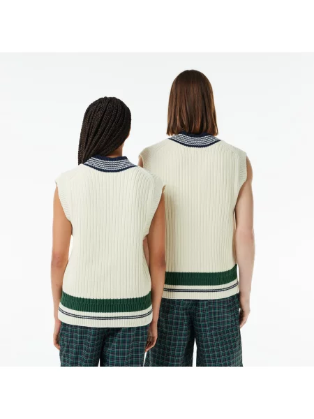 Lacoste Unisex Luźny Dopasowany Sweter Kolorowy Blokujący biały