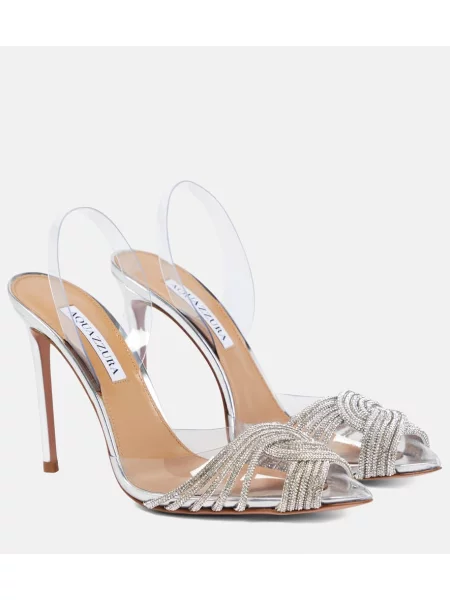Pantofi cu toc Aquazzura slingback argintiu