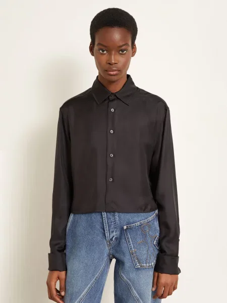 Jw Anderson Košilová Halenka Z Hedvábí S Manžetami S Ohrnutím černá