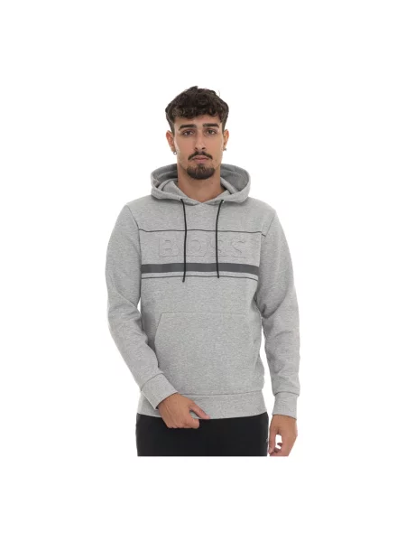 Bluza z kapturem Boss z kapturem z nadrukiem szara