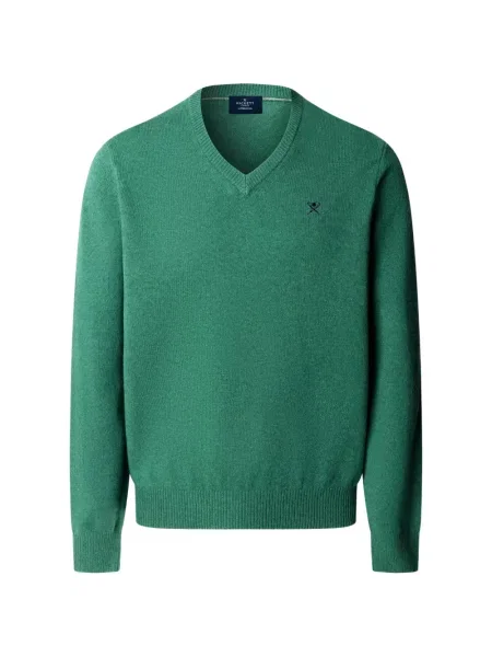 Pulover Hackett London de lână cu decolteu în V verde