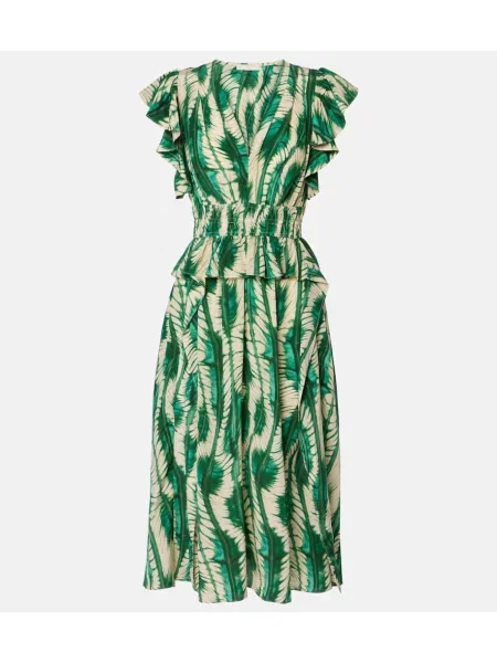 Svilena midi obleka Ulla Johnson zelena