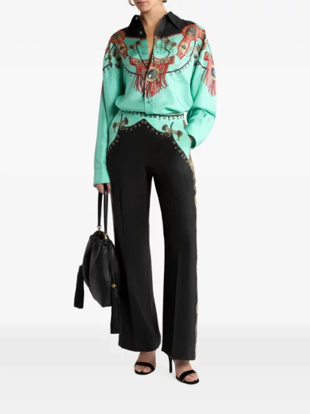Pantaloni Etro de mătase cu imagine negru
