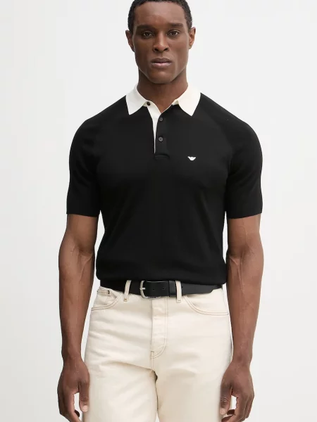 Emporio Armani tricou polo cu mătase negru
