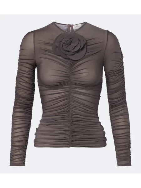 Top Magda Butrym cu model floral cu volane maro