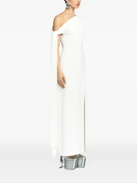 Sukienka maxi Solace London drapowana na jednym ramieniu garniturowa biała
