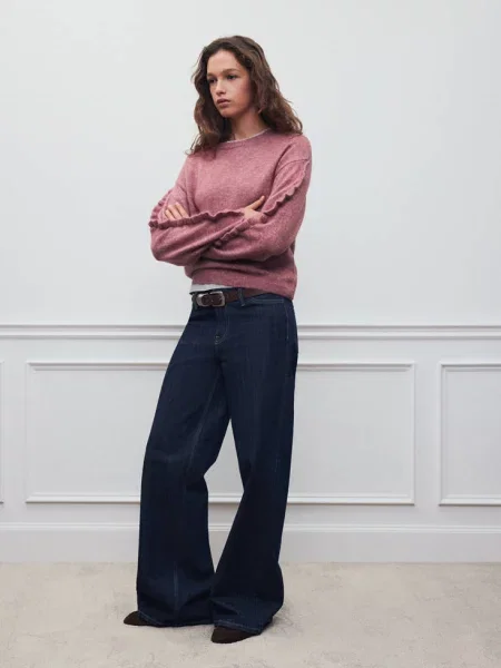 Sweter z falbankami Teen L MANGO TEEN różowy