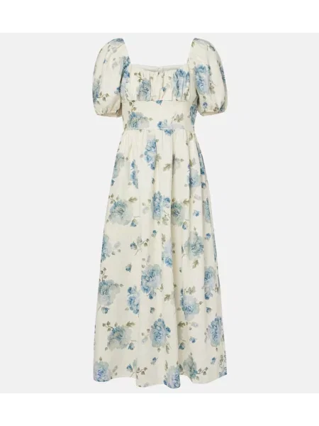 Rochie midi Faithfull de in cu model floral până la genunchi albastru