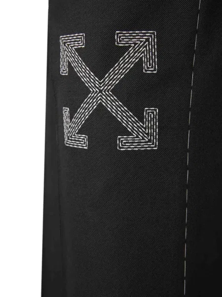 Pantaloni Off-white cu broderie alb