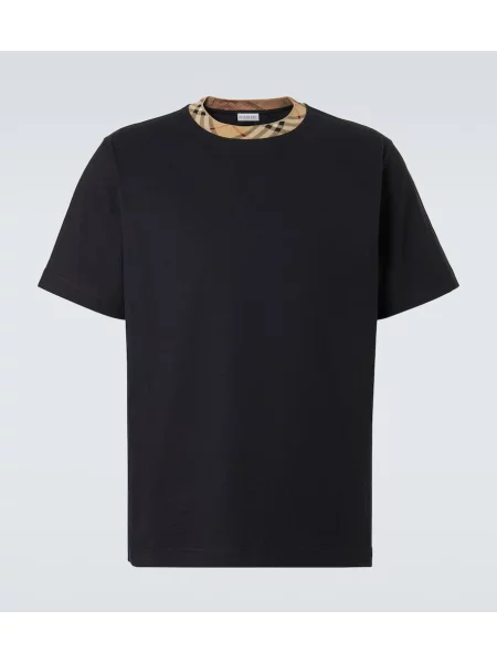 Tricou Burberry în carouri din jerseu negru