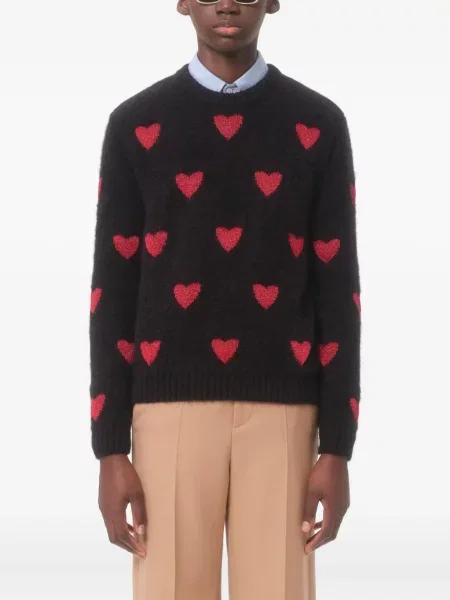 Pulover Valentino Garavani cu motiv cu inimi negru