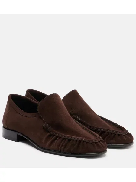 Pantofi loafer The Row din piele de căprioară cu volane maro