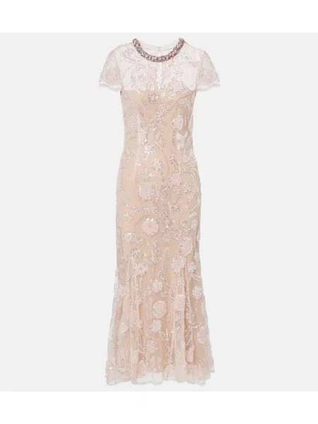 Rochie midi Self-portrait cu model floral plasă roz