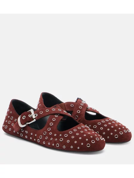 Balerini Alaïa din piele de căprioară bordo