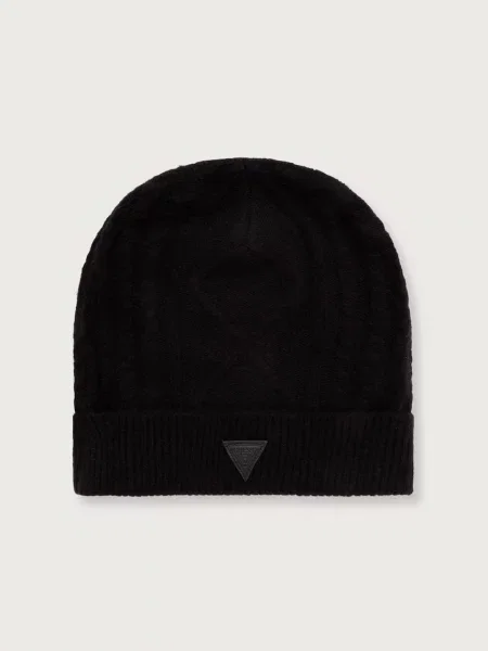 Guess czapka beanie z wełną czarna