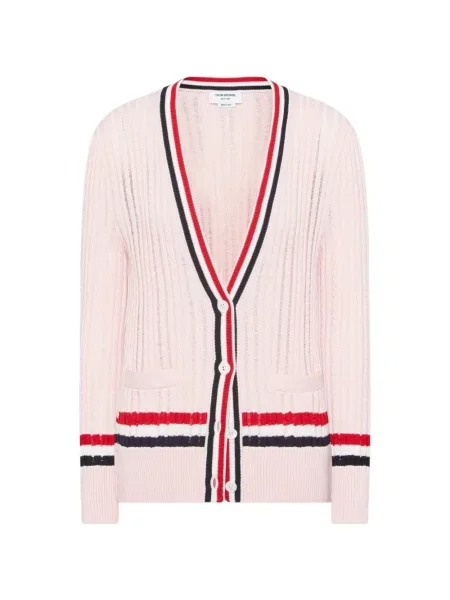 Cardigan Thom Browne cu dungi roz