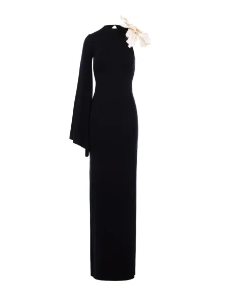 Rochie maxi Manuri cu un umăr gol de costum negru