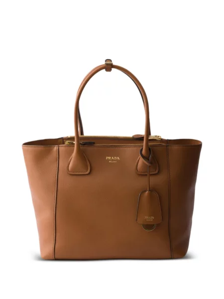 Δερμάτινη τσάντα shopper Prada καφέ