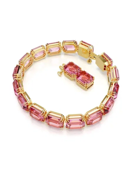 Lniana bransoletka Swarovski różowa
