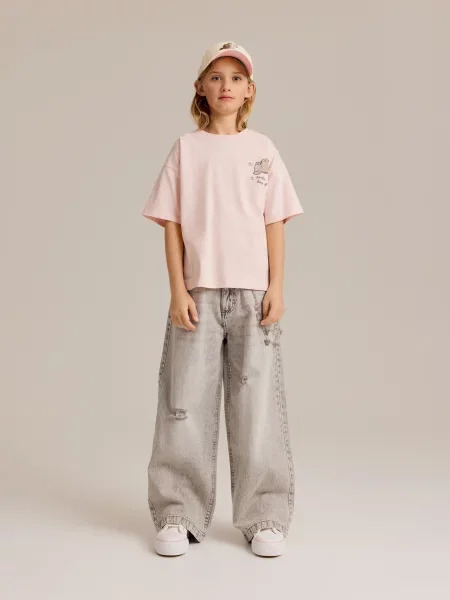 Reserved Džíny super wide leg s řetízkem světle šedá