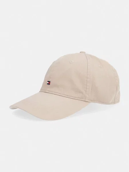 Czapka z daszkiem z czystej bawełny Tommy Hilfiger beżowa