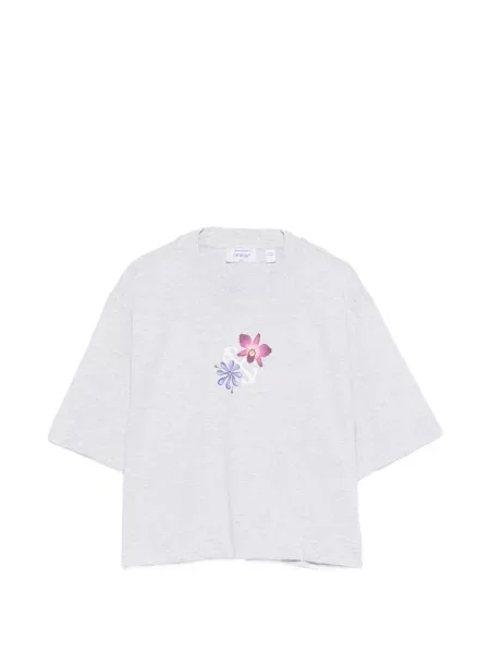 Tricou Off-white cu model floral cu imagine alb