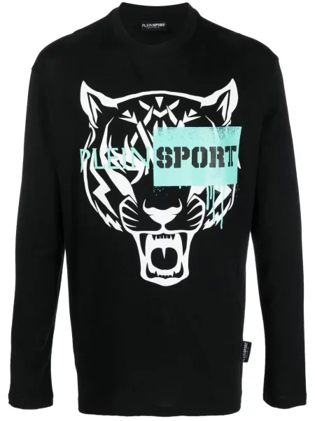Tricou Plein Sport cu dungi de tigru lung negru