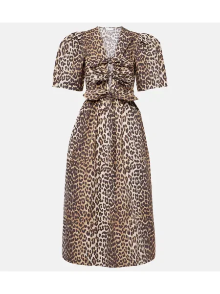 Midi obleka Ganni s potiskom z leopardjim vzorcem