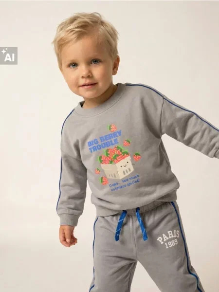 Sinsay Mikina crewneck s potiskem jahod šedá