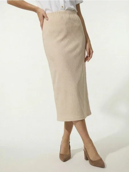 Ребриста міді спідниця з цирконіями бежевий