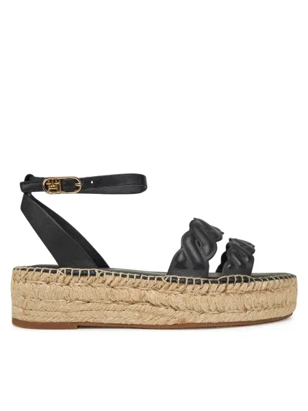 Кожени сандали Tommy Hilfiger LEATHER ROPE REAL ESPAD SANDAL с платформа черно