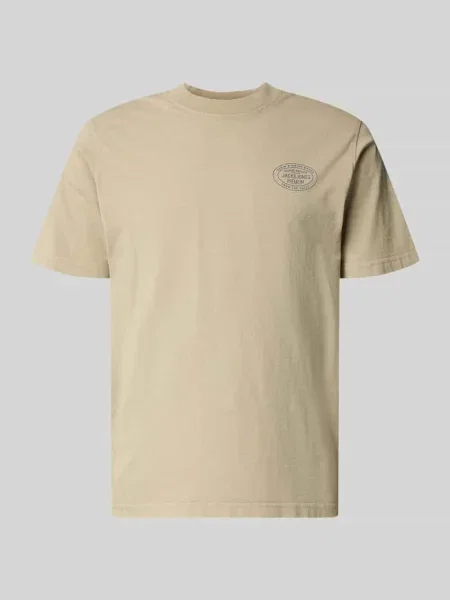 T-shirt z nadrukiem z logo model FELIX' Jack & Jones Premium beżowa