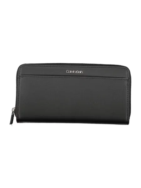 Duży lniany portfel Calvin Klein elegancki czarny