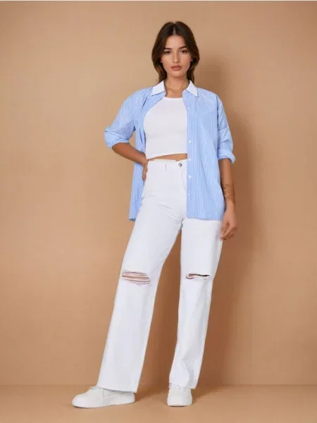 Джинси широкого крою з високою талією білий