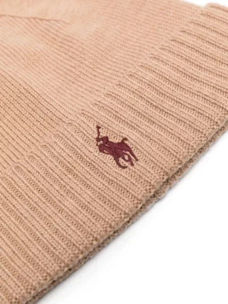 Siuvinėtas vilnonis kepurė Polo Ralph Lauren pinti ruda