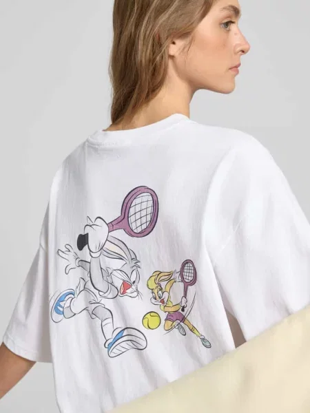 T-shirt typu oversized z nadrukiem z motywem Review biała