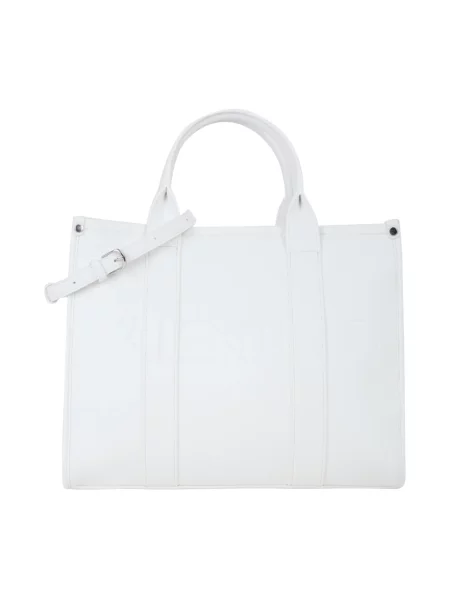Lniana shopperka Valentino By Mario Valentino z logo biała