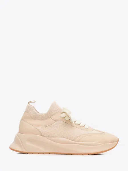 Sneakersy z ekoskóry i sztucznego futerka beżowe