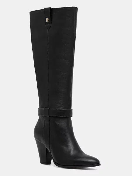 Tommy Hilfiger ghete de piele TH T-STRAP LTHR POINTY LONG BOOT negru