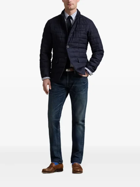 Tricou Polo Ralph Lauren din piele cu broderie în carouri maro