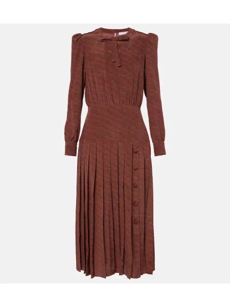 Svilena midi obleka Alessandra Rich s potiskom z leopardjim vzorcem rjava