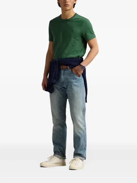 Дълго мрежеста тениска Polo Ralph Lauren с кръгло деколте зелено
