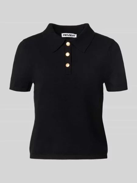 Sweter z dzianiny z kołnierzykiem polo Review czarny